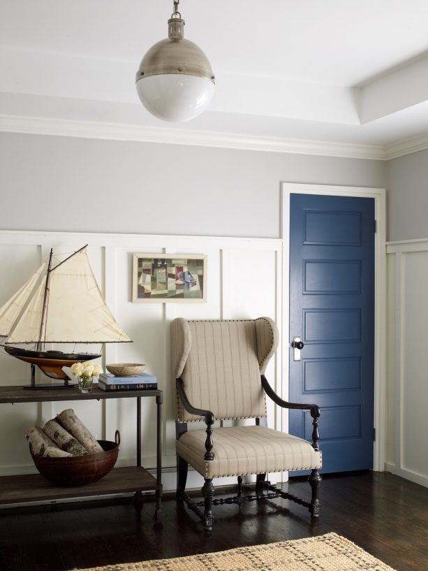 coastal black floor and a benjamin moore bayard dark blue front door