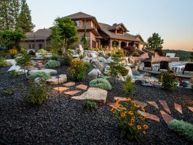 boulder stepping stones perched on a hillside slope landscape