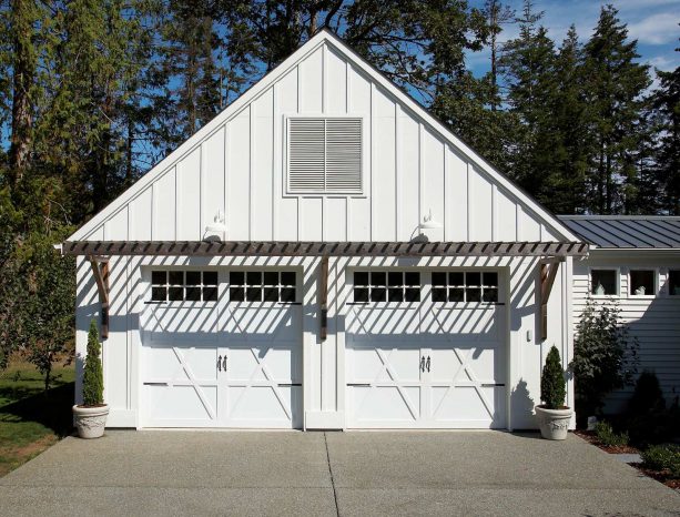 eclectic attached metal white garage with apartment