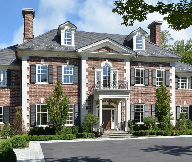 glen grey brick in a classic georgian house combined with kingsland shutters