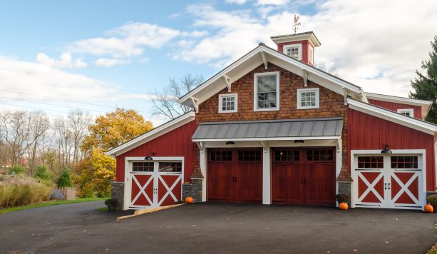 double plank barn garage doors with glass panels