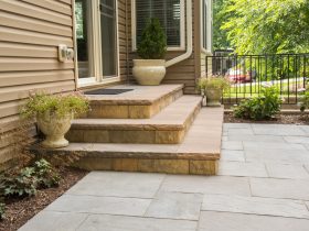 ep henry cast veneer stone with pennsylvania tread stock paver steps against a house