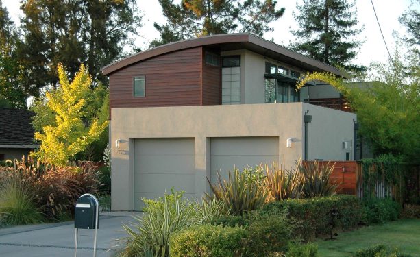 modern steel flat panel two car garage door combined with valspar's foggy mirror exterior