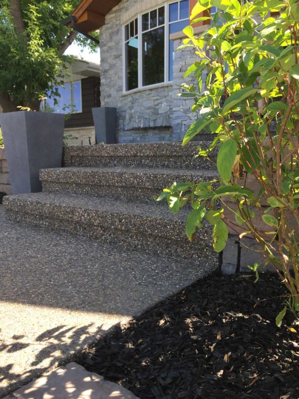 wide substantial concrete steps against a house
