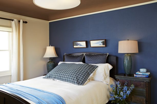 benjamin moore hale navy and capitol white combination in a transitional bedroom