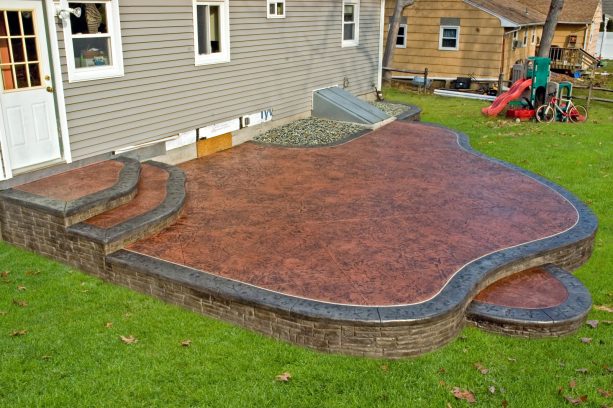 combination of dark gray, clay red, and modified mortar stamped concrete