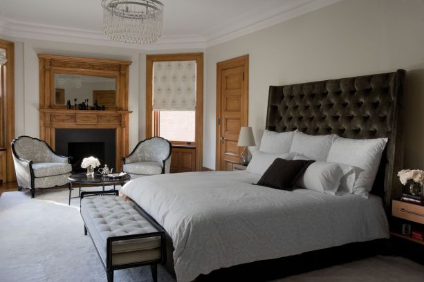 combining benjamin moore grey mist with honey oak trim for a traditional bedroom