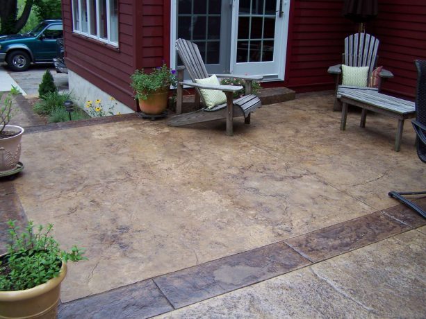 dark and light brown color combination for a stamped concrete patio