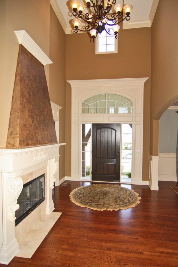 dark brown painted fiberglass door to mimic a wood door