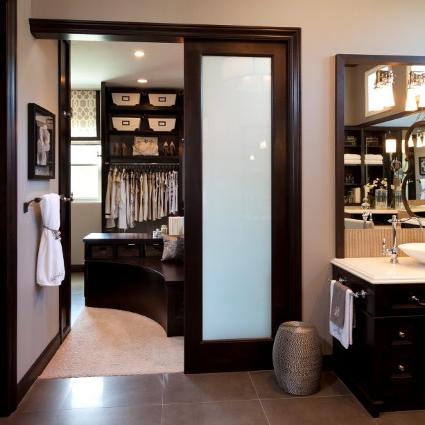 espresso door with galvanized steel for a walk-in closet