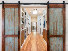 two-panel blue barn walk-in closet door