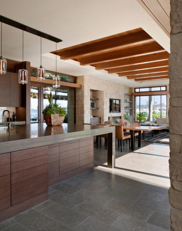contemporary kitchen with dark brown flat panel cabinets