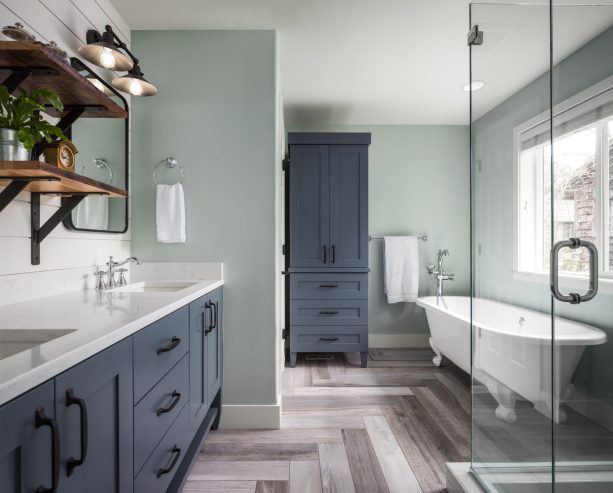 pale mint green accent color for gray and white bathroom