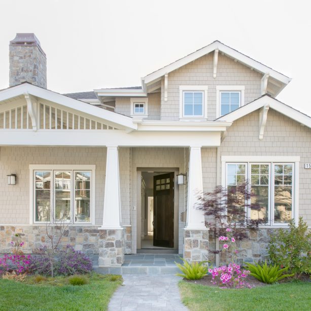 crisp white exterior trim to complement the beige siding in a craftsman house