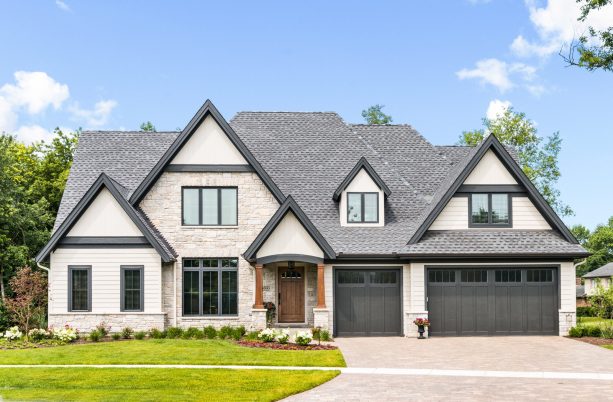 grayish navy blue exterior trim color to contrast the beige house