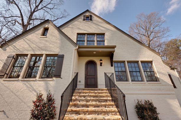pratt & lambert - zinc exterior color with semi-gloss finish in a beige house
