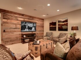 barn wood with a weathered finish for a tv accent wall