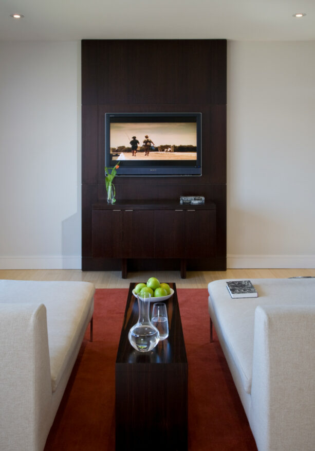 cherry wood tv accent wall in an espresso stain