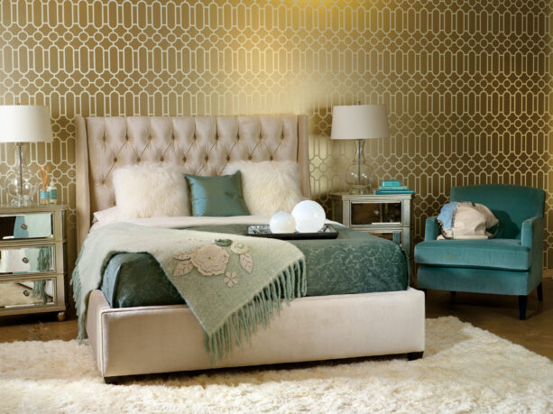 geometrical pattern gold wallpaper accent wall