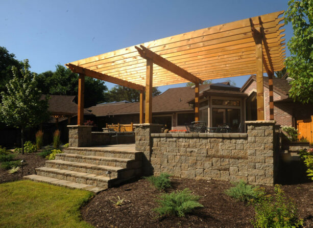 large raised patio with steps to access it