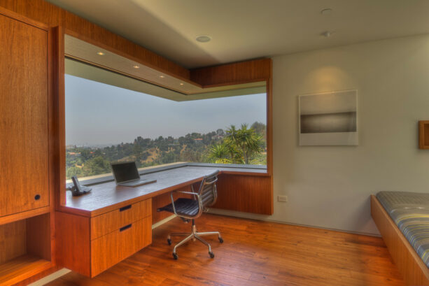 window wall surrounded by wood elements as an accent in an office corner