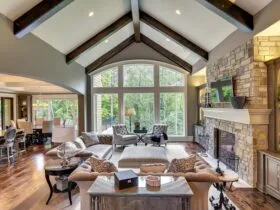 8x10 alder beams in a vaulted ceiling with recessed lights