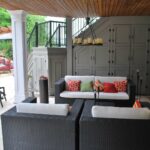 contemporary under deck patio with tongue and groove ceiling