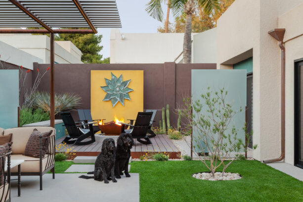 painted concrete blocks with a resin as a patio wall idea