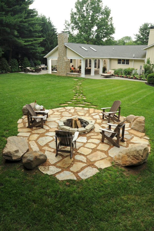 placing boulders in each corner as a patio border