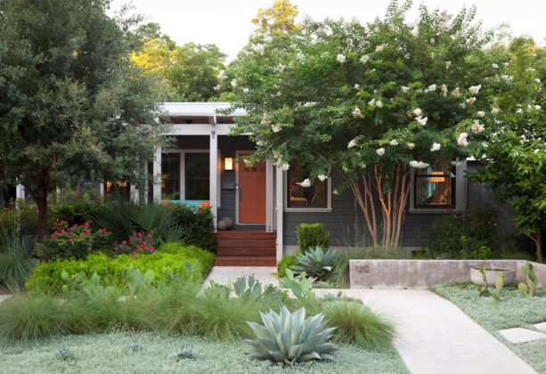 the idea is to have layered plantings to create a semi-private front yard