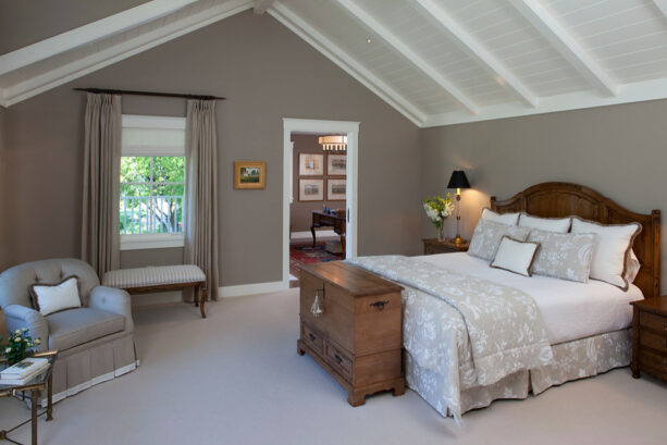 tongue and groove vaulted ceiling with cut and fit beams