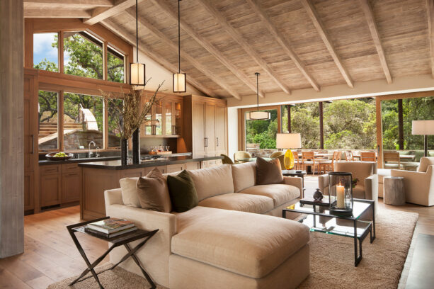 vaulted ceiling with matching exposed beams for a seamless look