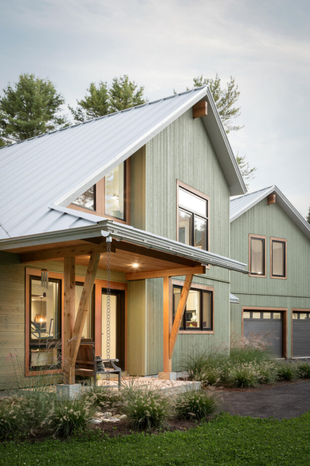 vertical shiplap siding in green mulberry color