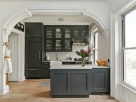 behr - carbon charcoal kitchen cabinets in a low sheen enamel