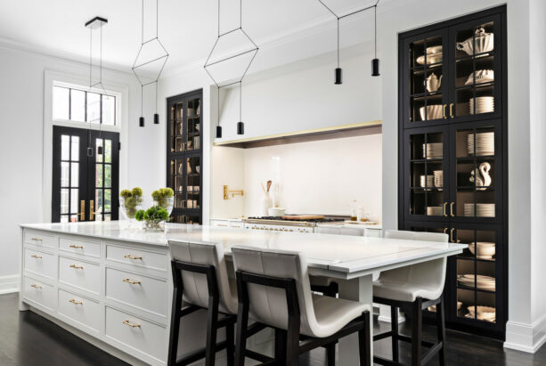 contemporary galley kitchen with an extended island as a breakfast bar