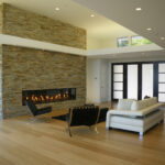 modern ribbon fireplace without a mantle